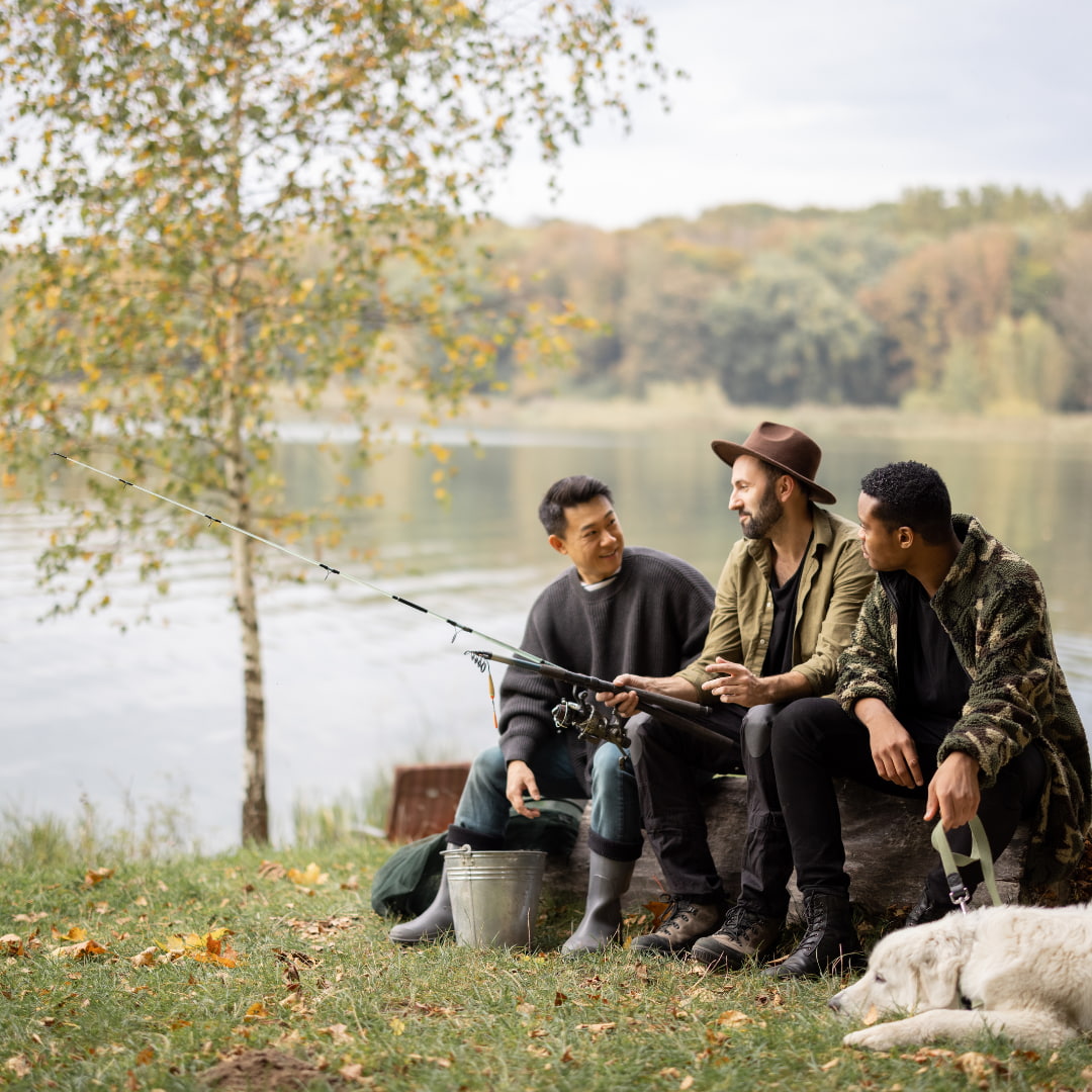 A group of men fishing and talking